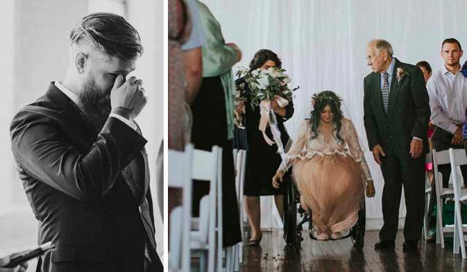 Bräutigam wartet am Altar auf seine gelähmte Braut – er bricht in Tränen aus, als er sieht, was sie macht!