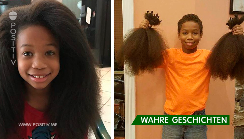Der 8-jährige Junge hat seit 2 Jahren seine Haare wachsen lassen, um Perücken für die Kinder, die an Krebs leiden, herzustellen!