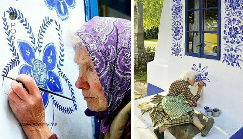 90 Jährige macht aus Dorf ihre eigene Kunstgalerie, indem sie Blumen auf Häuser malt