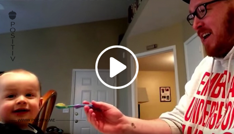 Video: Schlauer Vater macht Baby verhasstes Essen schmackhaft.