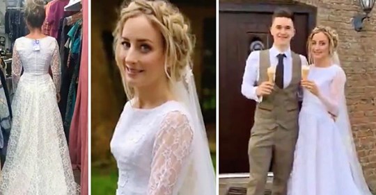 29 jährige Braut schreitet zum Altar in einem 40 € Kleid, dass sie in einem Second Hand Shop gefunden hat am Tag ihrer Verlobung
