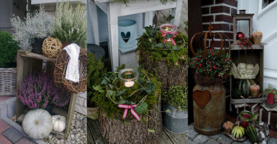 Schöne Ideen für Herbst  und Winterdeko am Eingang der Tür