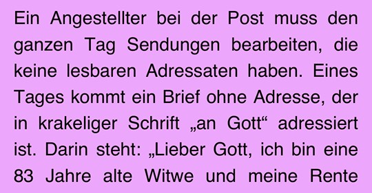 Witz des Tages: Brief von Rentnerin bewegt Post Beamte