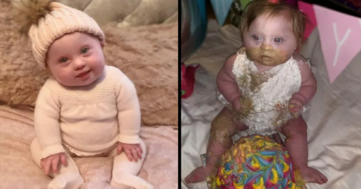 Baby mit Down Syndrom im Internet beleidigt, wie sie ihren Geburtstagskuchen isst