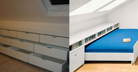 Haben Sie einen Dachboden mit schrägem Dach? Mit einem maßgeschneiderten Schrank kreieren Sie viel mehr Platz… 8 einzigartige Ideen!
