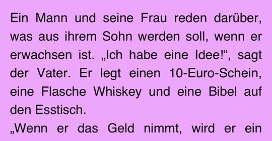 Witz des Tages: Sohn überrascht Eltern mit Berufswahl