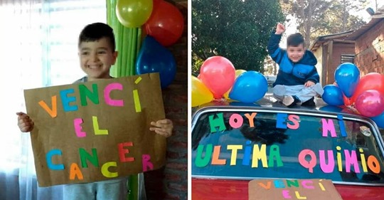 „Ich habe den Krebs besiegt“: Martín (4) feiert seine letzte Chemotherapie mit Luftballons und Postern