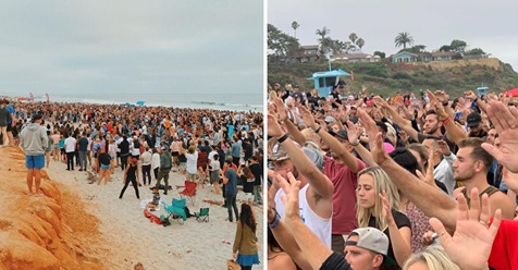 Hunderte kommen an Strand von Kalifornien zusammen, um Gottesdienst abzuhalten – trotz Verbot großer Versammlungen