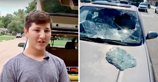 12 jähriger kommt in heißem Auto eingeschlossenen Kleinkind zur Hilfe, indem er die Windschutzscheibe einschlägt