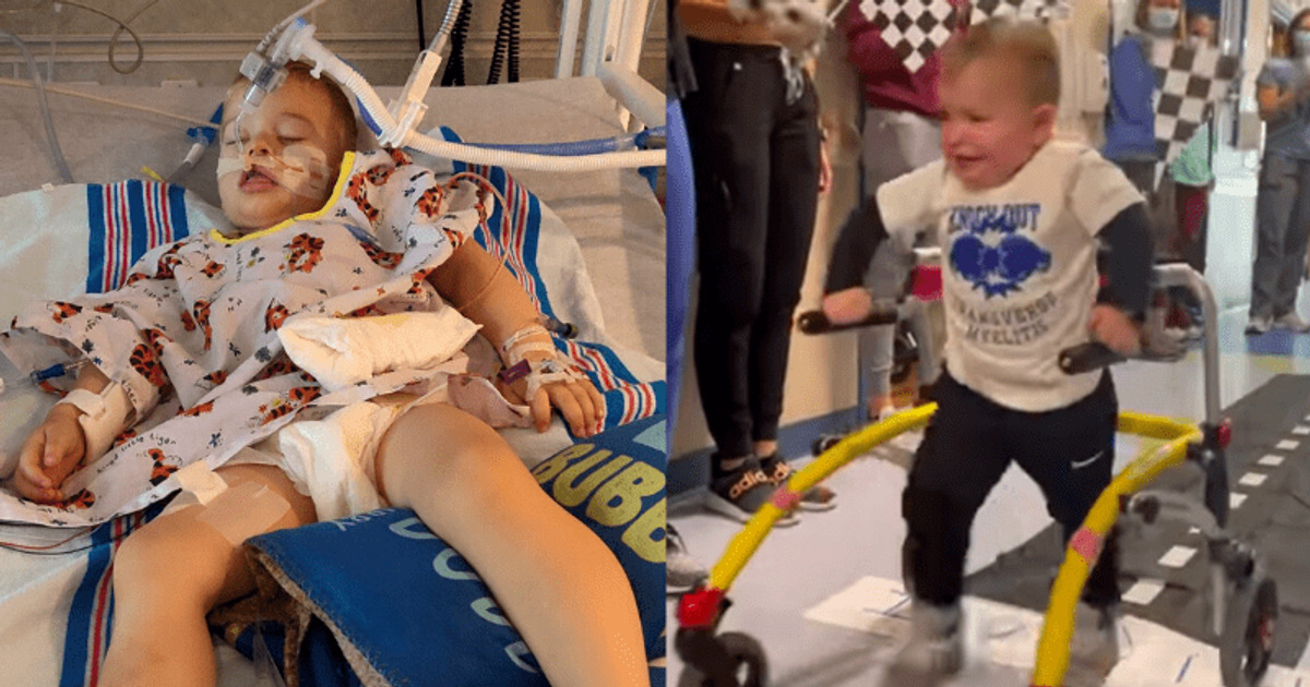 Gelähmter Junge kann im Alter von 2 Jahren die ersten Schritte machen – Krankenhaus feuert ihn an