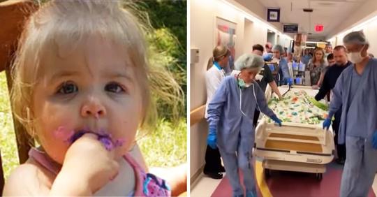 Die Familie und das Krankenhauspersonal versammelt sich, um 'Amazing Grace'zu singen, während das sterbende Kleinkind weggebracht wird, um Organe zu spenden