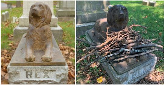 Dieser Hund starb vor über 100 Jahren, und noch immer gedenken ihm die Menschen – sein Grabstein ist übersät mit Stöckchen