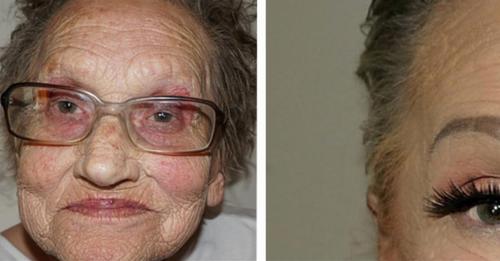 84 Jährige lässt sich von ihrer Enkelin schminken