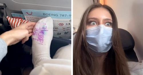 Sie macht während des Fluges ein Nickerchen: Sie wacht mit vollkommen 'bekritzelter' Socke wieder auf